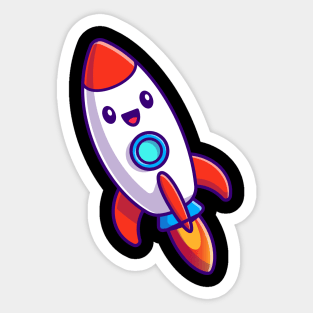 Cute Rocket Launching Cartoon Sticker